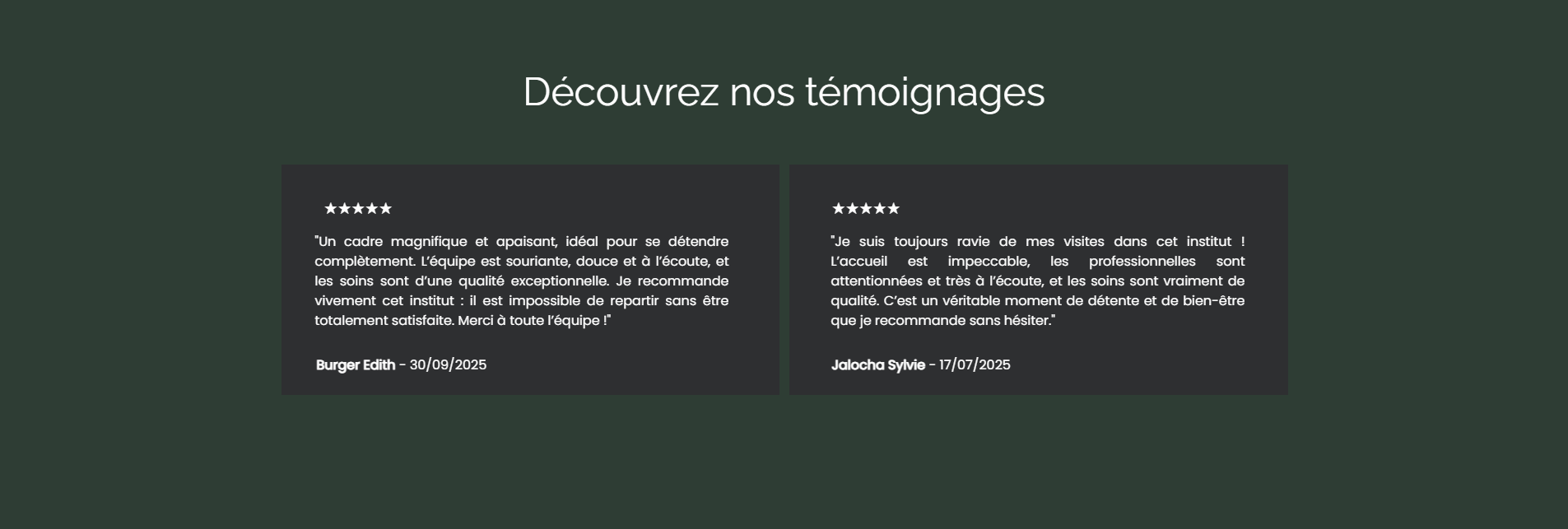 Capture d'écran montrant les avis clients du salon esthétique de Vesoul