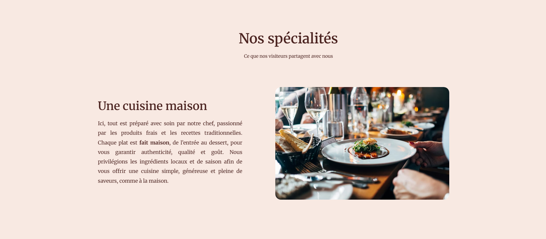 Mise en avant des plats faits maison proposés par le restaurant à Vesoul