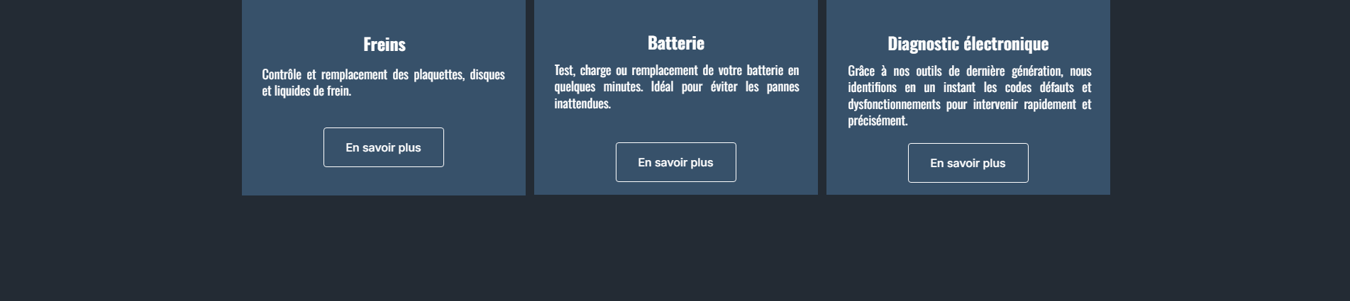 Capture d'écran des présentations des prestations rapides du garage automobile de Vesoul