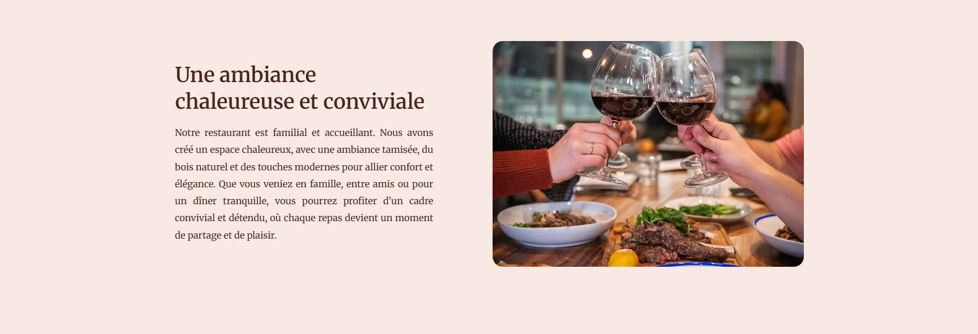 Capture de la section parlant de l'ambiance chaleureuse et conviviale du restaurant traditionnel à Vesoul.