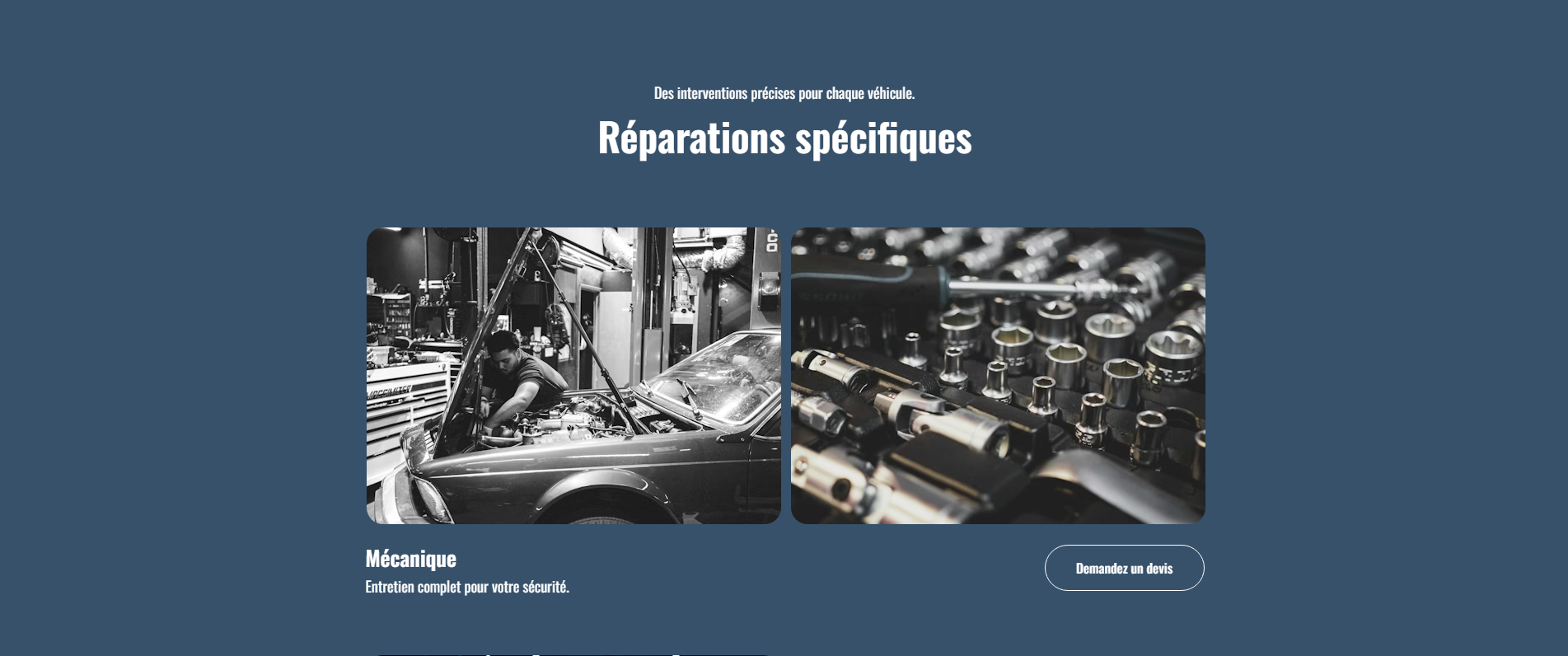 Section présentant les réparations spécifiques de mécanique que propose le garage automobile