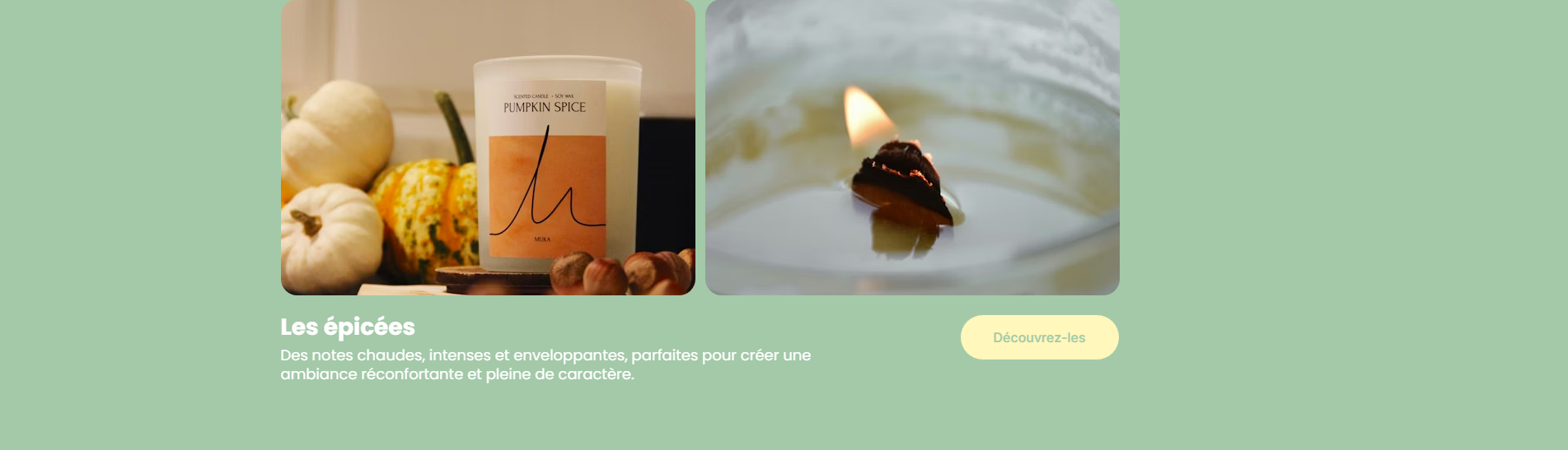 Section présentant les senteurs épicées des bougies artisanales de Vesoul.