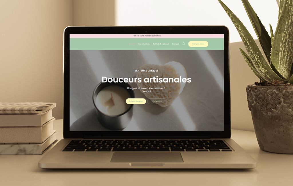 Maquette de boutique en ligne de bougies et savons artisanaux à Vesoul