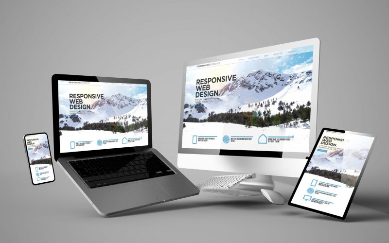 floating devices mockup with responsive web design 3d rendering